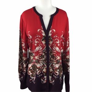 Dana Buchman Baroque Print Red Blouse, Size 4‎